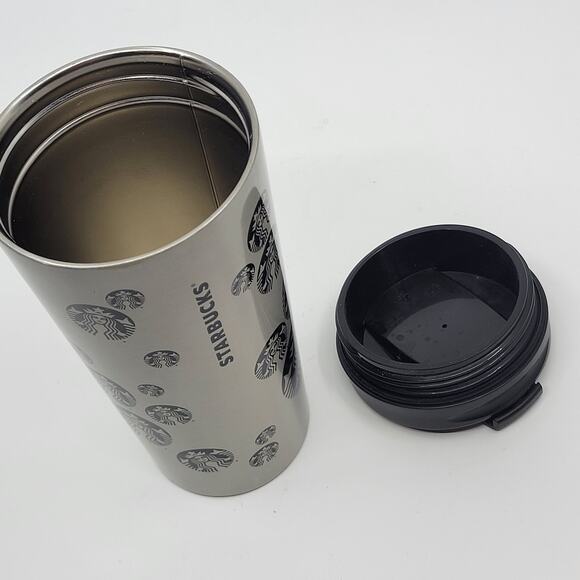 2014 Starbucks Mermaid Logo Circles Silver Stainless Steel Tumbler Travel Mug - Picture 4 of 11